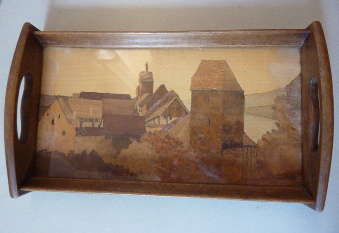 Plateau ancien verre et bois